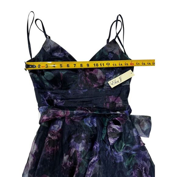 Eliza J Floral Print Sleeveless High Low Ethereal Whimsical Gown Navy NWT 8 - Picture 6 of 10